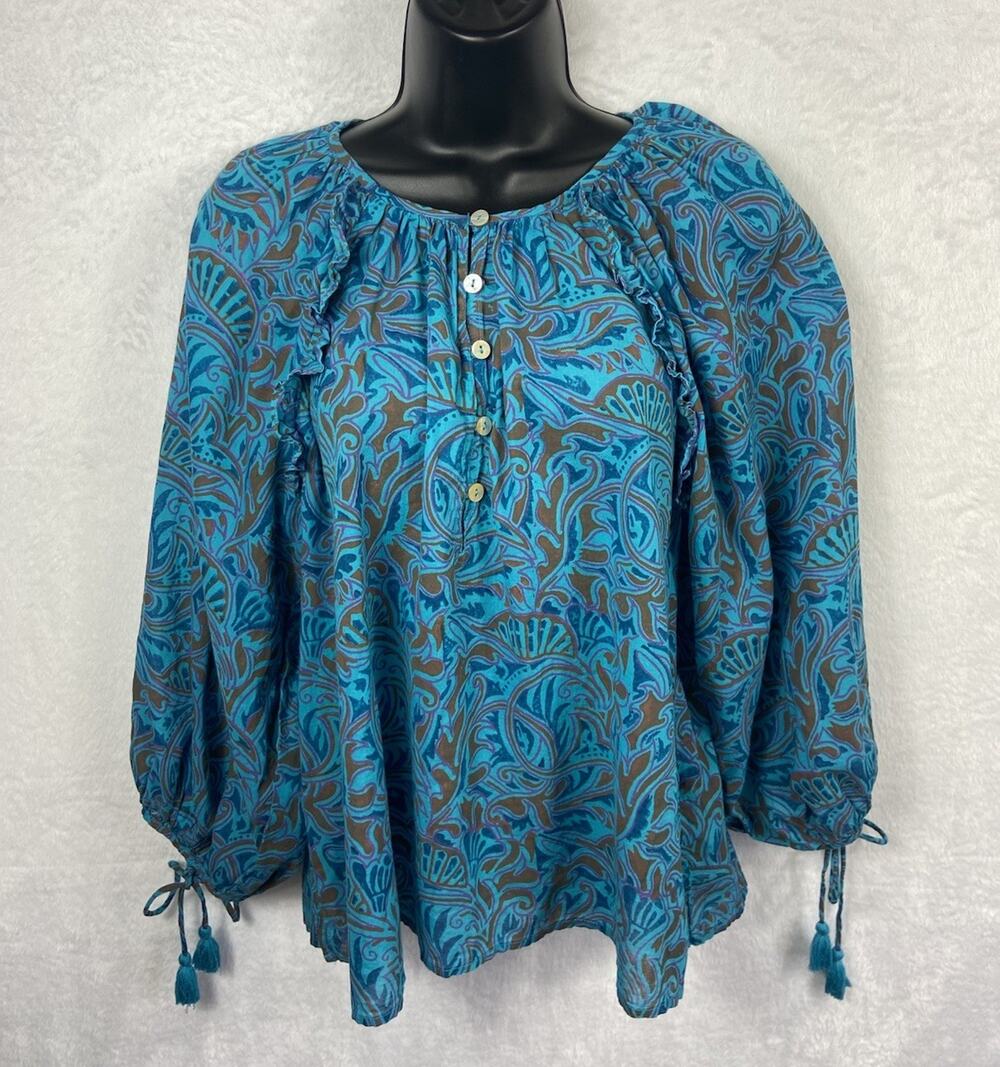 Cleobella Peasant Top Women’s M Organic Cotton Balloon Sleeves With Tied Cuffs